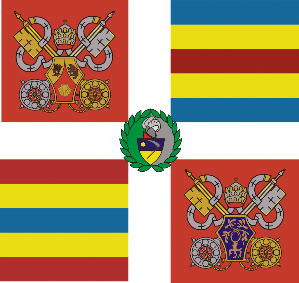 Flag of the Swiss Guard, 2010. The Oath of Loyalty is Sworn wearing Source: Wikimedia Commons