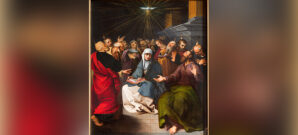 Painted scene of disciples at Pentecost