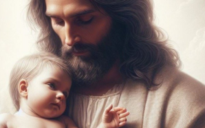 Jesus holding a small child