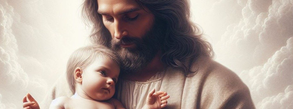 Jesus holding a small child