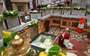 Pope Leo prays at tomb of St Paul