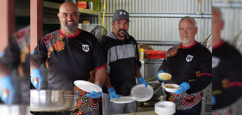 Men at The Shed in Emerton, a service tackling Aboriginal men's heath at the Holy Family Parish site.
