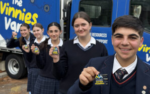 Students with new Vinnies Service Medallion. Image: supplied.