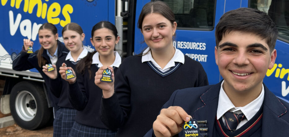 Students with new Vinnies Service Medallion. Image: supplied.