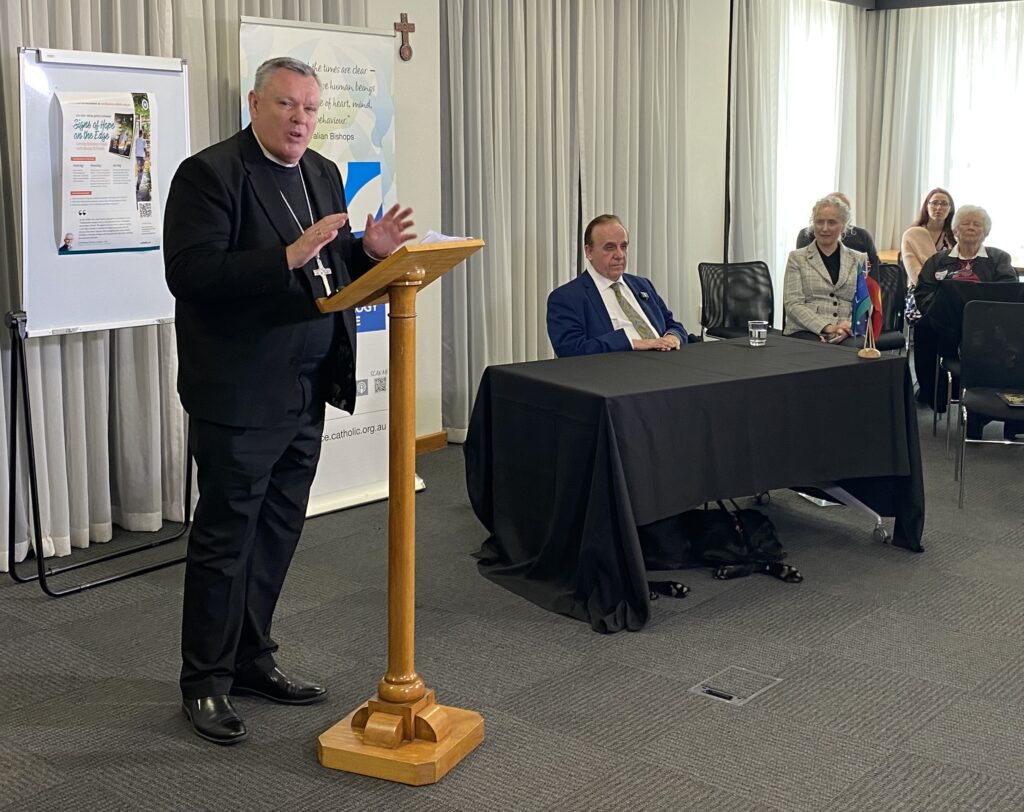 Bishops Commission for Social Justice, Mission and Service Tim Harris (delivering the main address). Image: ACBC/supplied.